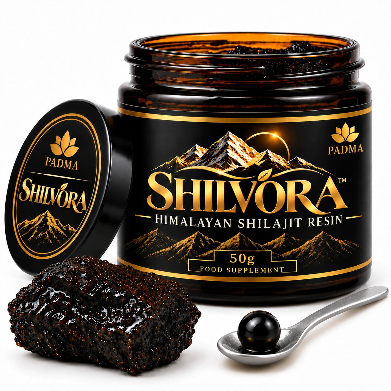 SHILVORA 50g resin jar with a silver spoon